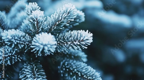 Wallpaper Mural Frosty pine branch closeup, winter forest, blurred background, holiday card Torontodigital.ca
