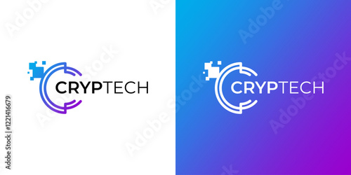 Initial C logo design vector with blockchain technology