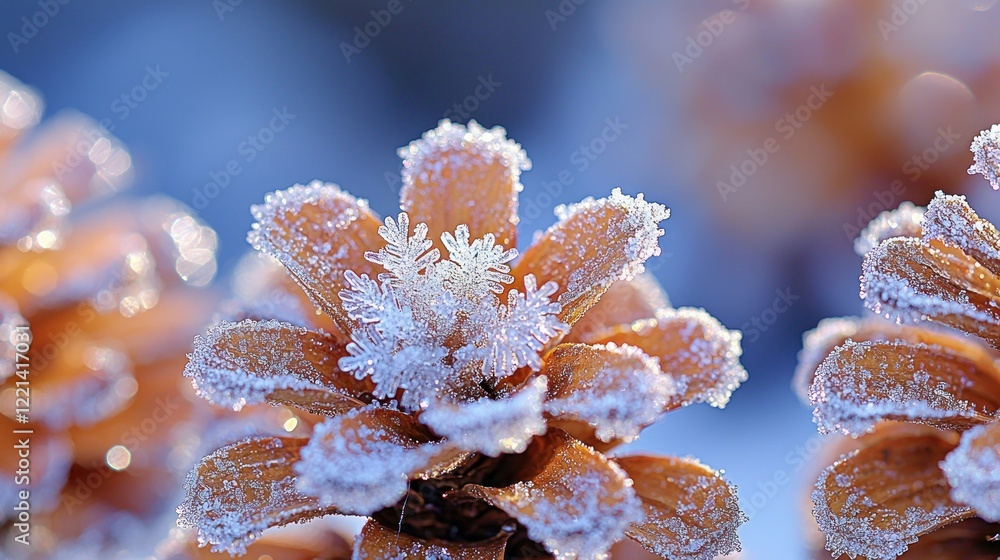 Frosty pine cone winter close-up, blurred background, nature card Frosty pine cone winter close-up, blurred background, nature card