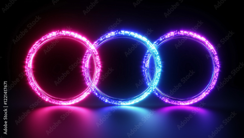 A glowing neon circle with blue and purple lights on a black background A glowing neon circle with blue and purple lights on a black background