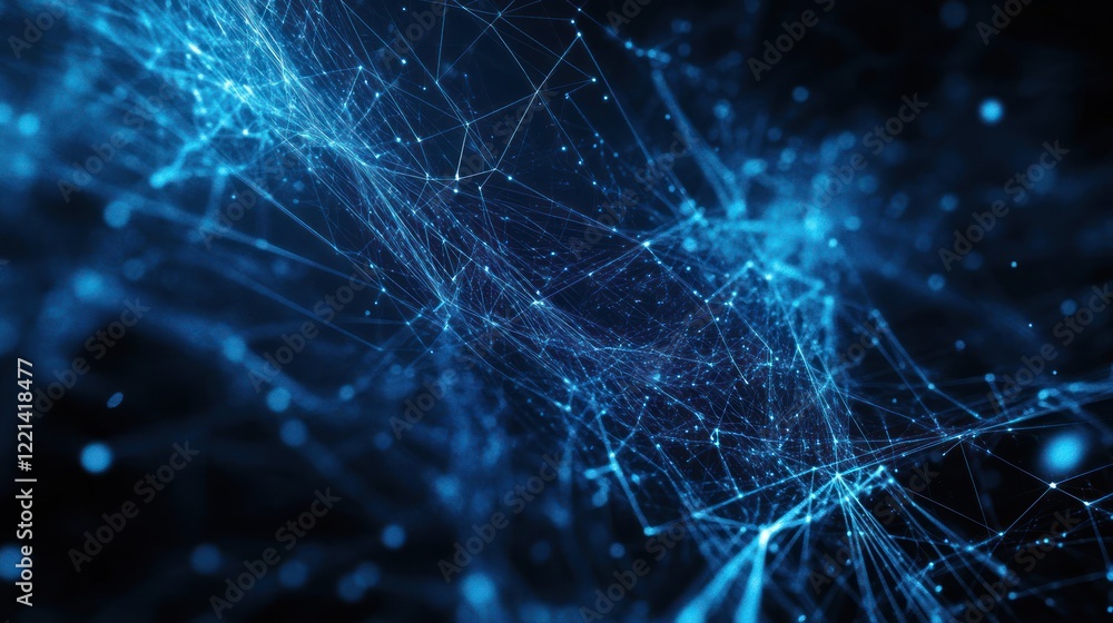 Abstract blue network connection, digital data flow, dark background, technology concept, website banner Abstract blue network connection, digital data flow, dark background, technology concept, website banner