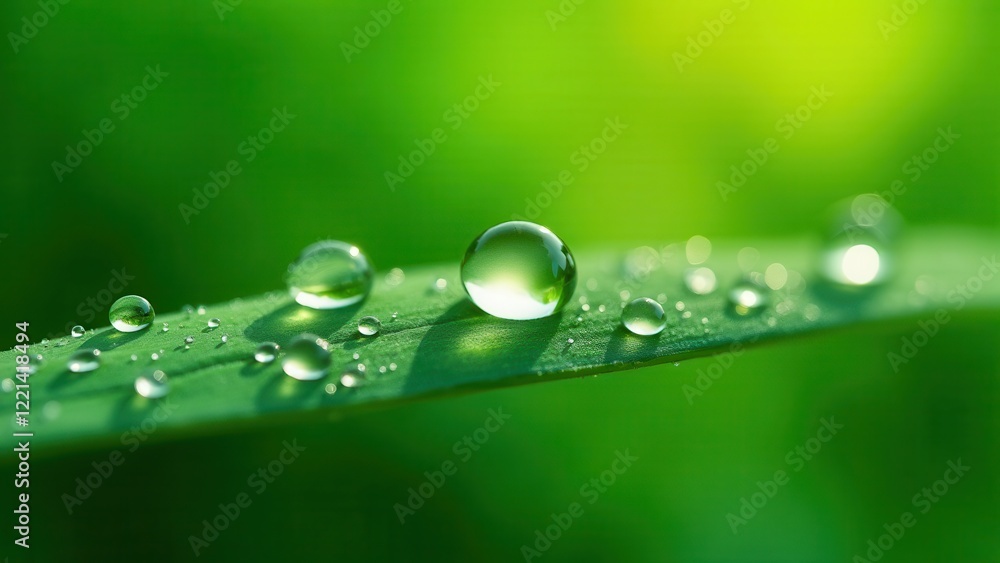 Macro photography of dew drops on green leaf Macro photography of dew drops on green leaf