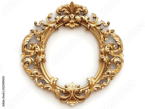 Antique Circular Frame with Detailed Gold Carvings on a Black Background, Ornate Victorian Baroque Style Decorative Border for Vintage Themes