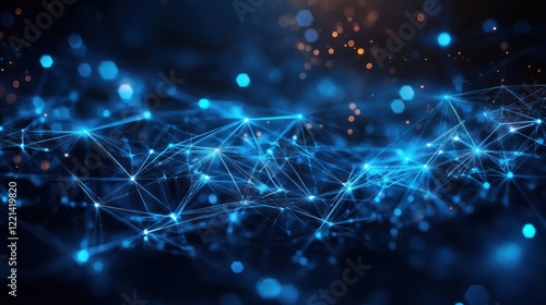 Wallpaper Mural Abstract blue network connections, glowing particles, dark background, technology concept Torontodigital.ca