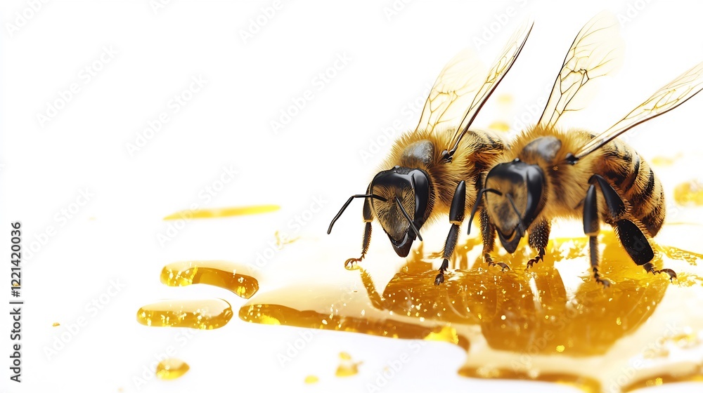 Honey Bees Feasting on Golden Nectar: A Close-Up Macro Photography Honey Bees Feasting on Golden Nectar: A Close-Up Macro Photography