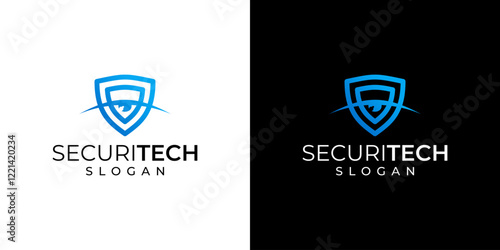 Security system vector logo. Combination of eye and shield symbol.