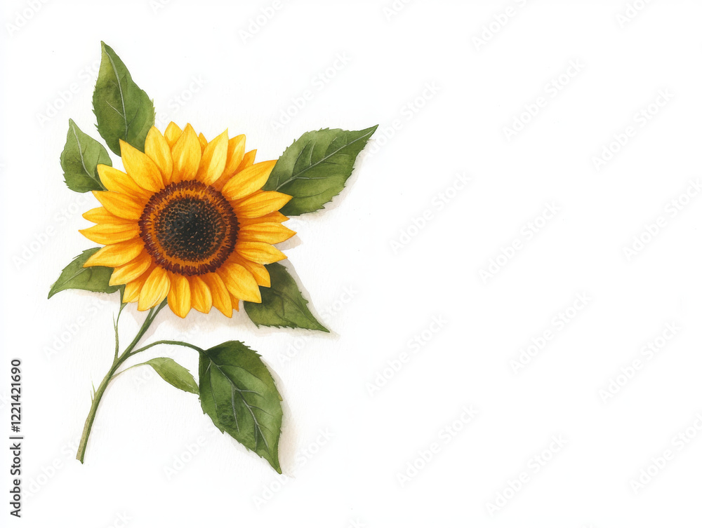 Fototapeta premium vibrant sunflower illustration with green leaves on white background