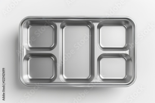 Empty aluminum foil food tray with plastic cover, product packaging design, food container, isolated on white background, Generative AI.