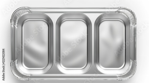 Empty aluminum foil food tray with plastic cover, product packaging design, food container, isolated on white background, Generative AI.