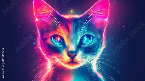 Vibrant neon cat wallpaper offering bright futuristic abstract designs