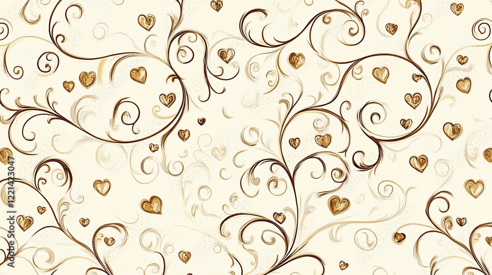 Elegant swirling vines baroquestyle hearts on a creamtoned backdrop