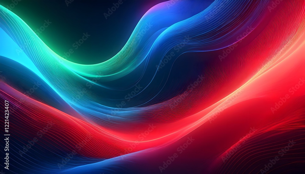 Fototapeta premium Neon Wave abstract background, Isolated on a dark background, colorful Neon wave with glow, Technology, network, internet concept