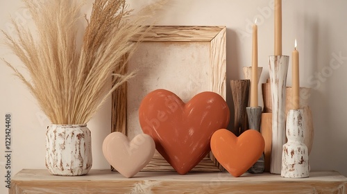 Terracotta neutraltone boho hearts for a modern Valentines aesthetic photo