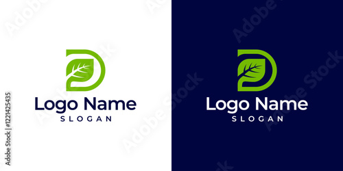 Initial Letter D Leaf Icon Logo Design.