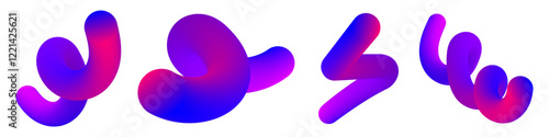 Set of abstract fluid curve in different shape. Gradient blend line icons. Creative design elements. Vector illustration isolated on white background.