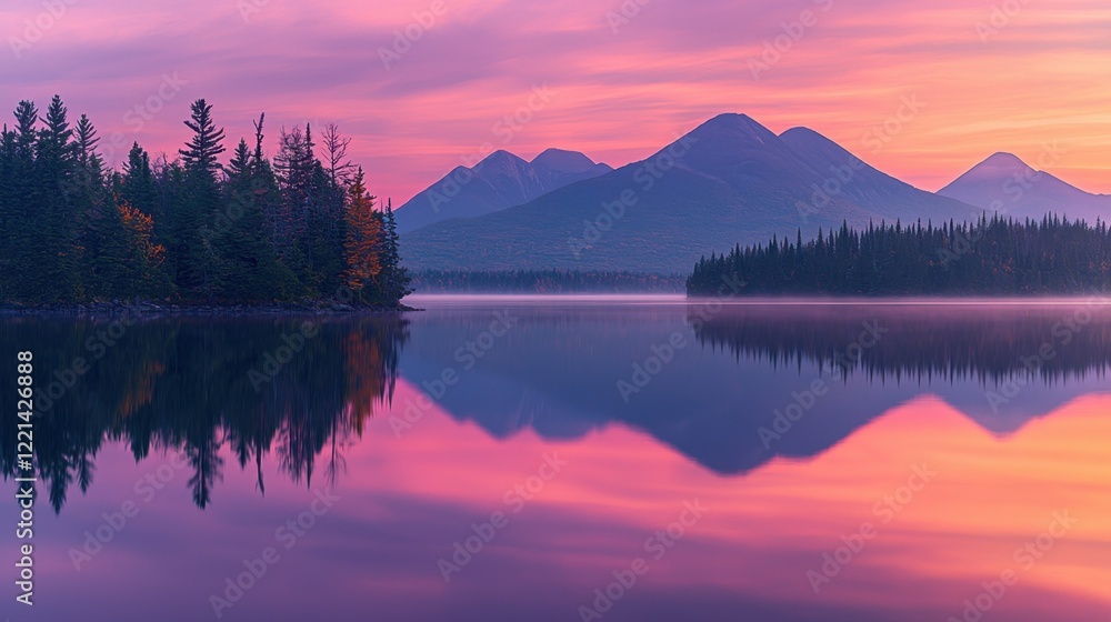 Fototapeta premium A beautiful mountain range is reflected in the calm waters of a lake