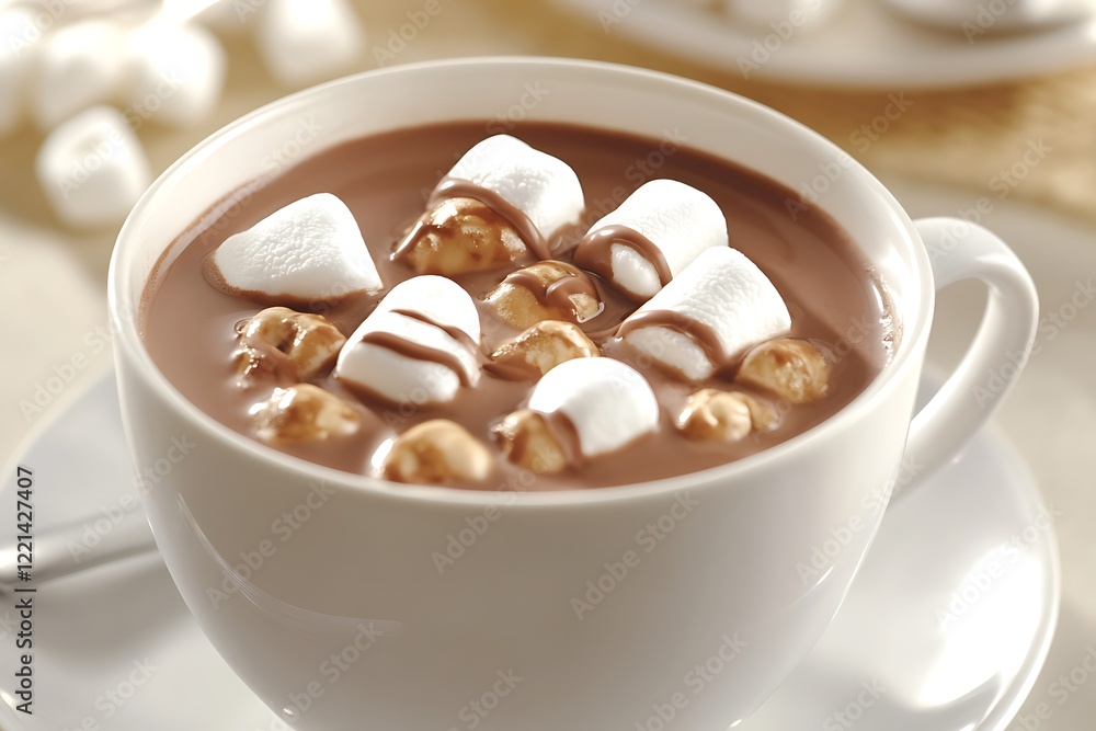 A rich hot chocolate with marshmallows and a drizzle of hazelnut syrup. A rich hot chocolate with marshmallows and a drizzle of hazelnut syrup.