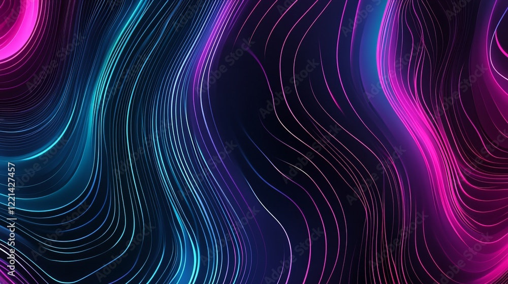 Obraz premium Abstract flowing lines with vibrant blue and pink gradients on a dark backdrop