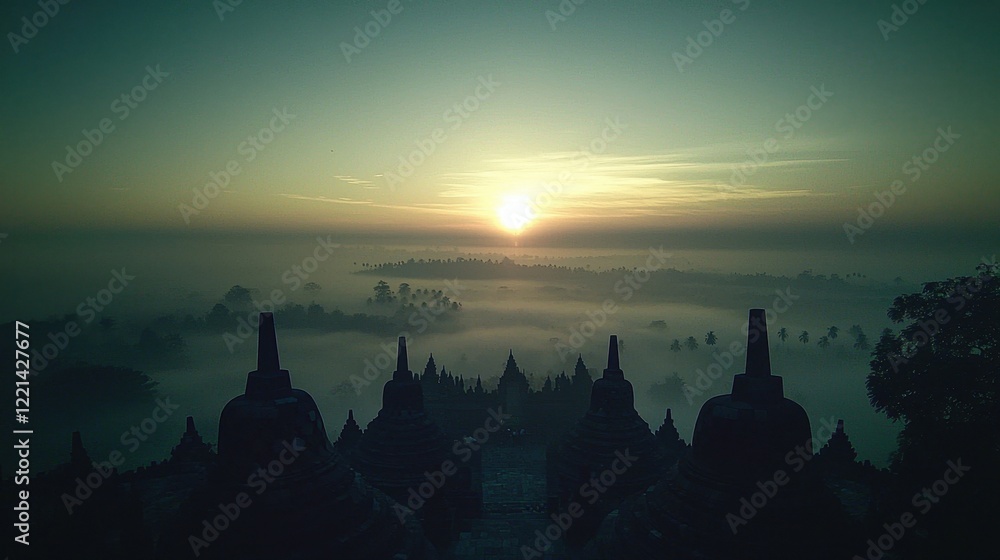Fototapeta premium The sky is a beautiful shade of blue with a sun setting in the distance