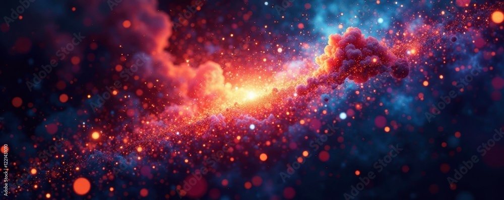 Obraz premium Glittering explosion of colorful cosmic particles, Explosion, Glitter, Particles