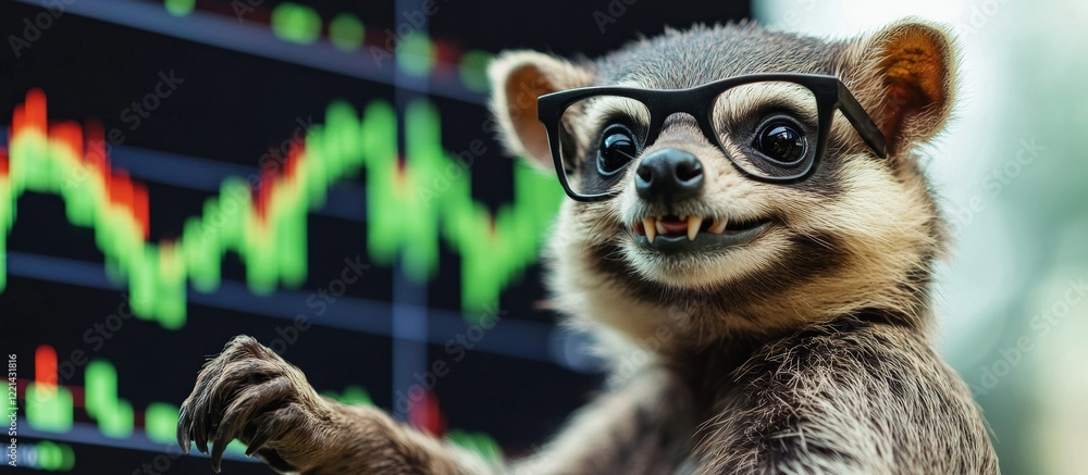 Funny animal with stock chart photo for business and finance concepts Funny animal with stock chart photo for business and finance concepts