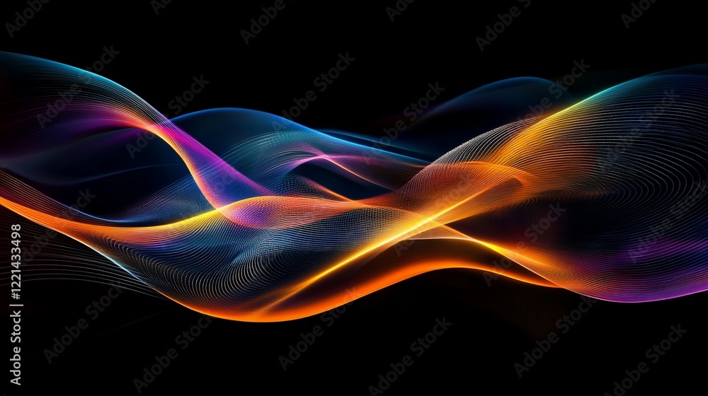 Abstract glowing lines create a vibrant and dynamic wave pattern against a dark backdrop Abstract glowing lines create a vibrant and dynamic wave pattern against a dark backdrop