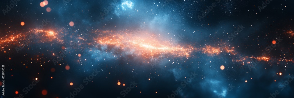 Fototapeta premium Nebula with orange and blue colors, shining in the deep space with many stars