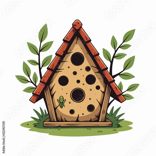 Colorful insect hotel design with natural elements, eco-friendly concept