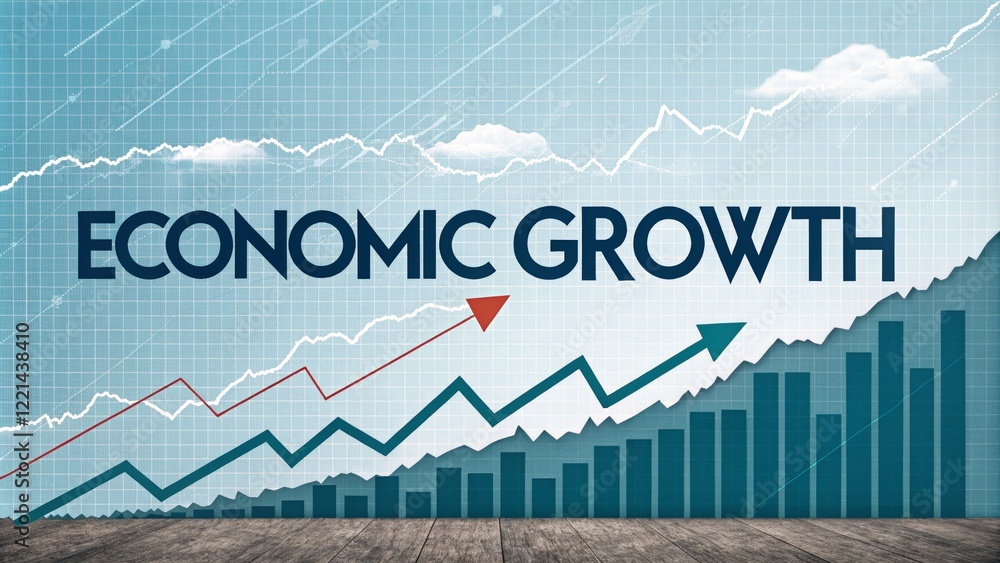 Economic Growth Analysis with Ascending Graphs and Indicators - Visual representation showcasing economic growth through upward trends, bar graphs, line charts Economic Growth Analysis with Ascending Graphs and Indicators - Visual representation showcasing economic growth through upward trends, bar graphs, line charts