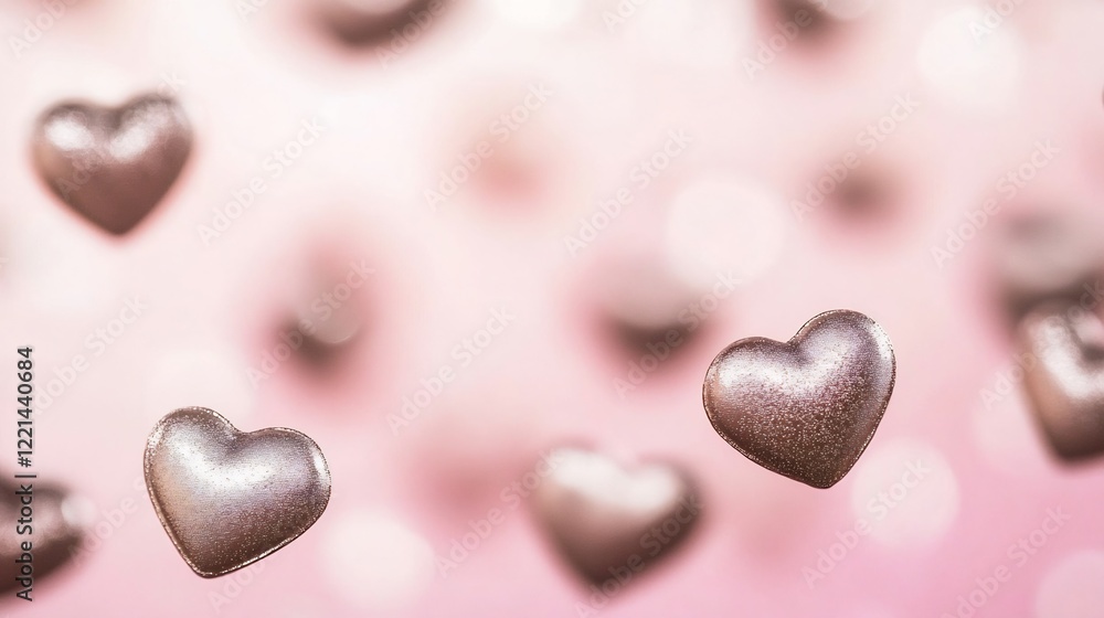 Fototapeta premium Subtle pink ombr backdrop floating metallic hearts creating an elegant Valentines Day theme perfect for romantic branding festive holiday decor or loveinspired designs