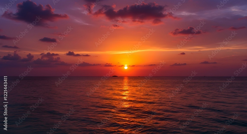 Fototapeta premium Colorful sunset over ocean on Maldives sunset