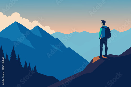 businessman on top of mountain