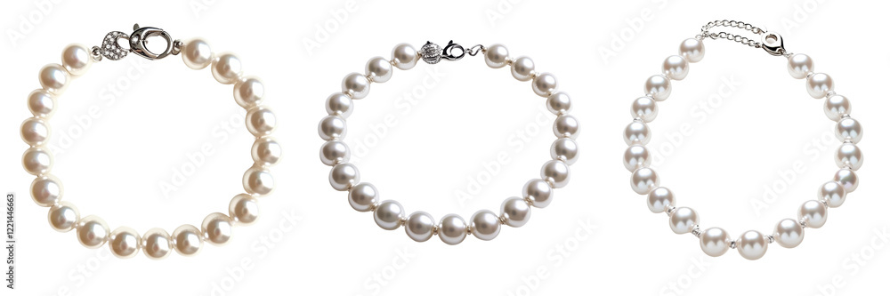 A Set of Stylish Pearl Necklaces with Intricate Clasps Isolated on Transparent Background