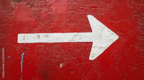A large white arrow points to the right, set against a red background, creating a bold and clear visual contrast.