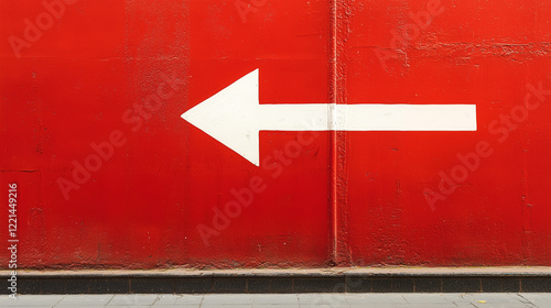 A large white arrow points to the left, set against a red background, creating a bold and clear visual contrast.
