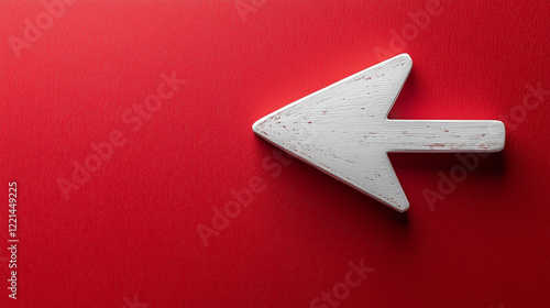 A large white arrow points to the left, set against a red background, creating a bold and clear visual contrast.