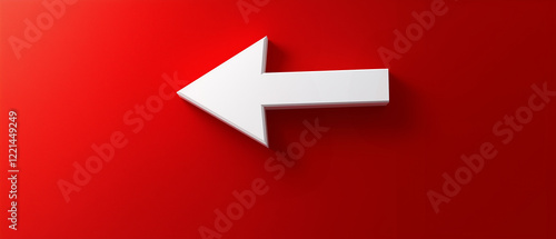 A large white arrow points to the left, set against a red background, creating a bold and clear visual contrast.