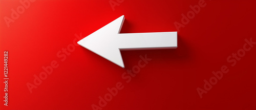 A large white arrow points to the left, set against a red background, creating a bold and clear visual contrast.