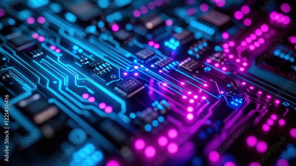 Vibrant Circuit Board with Neon Lights Vibrant Circuit Board with Neon Lights