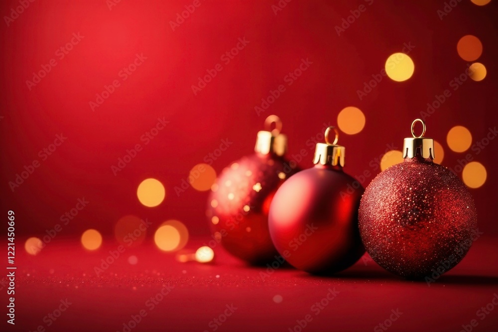 Glittering gold ornaments on a red background, ornaments, festive, bokeh Glittering gold ornaments on a red background, ornaments, festive, bokeh