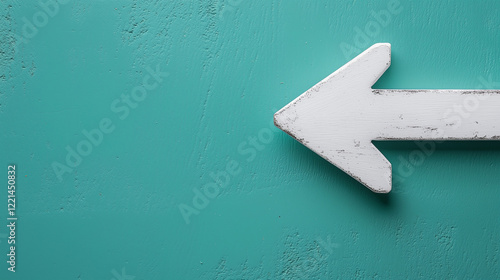 A large white arrow points to the left, set against a green background, creating a bold and clear visual contrast.