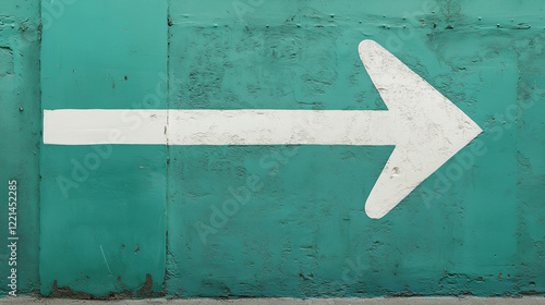A large white arrow points to the right, set against a green background, creating a bold and clear visual contrast.