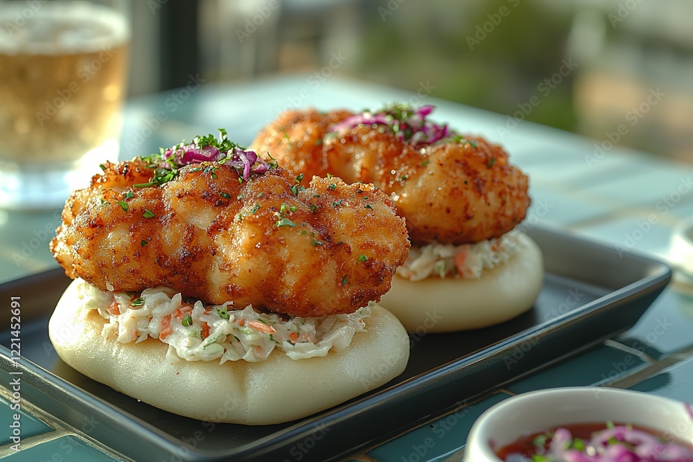 Crispy fried fish on fluffy buns with creamy slaw and a sprinkle of herbs Delicious! Crispy fried fish on fluffy buns with creamy slaw and a sprinkle of herbs Delicious!
