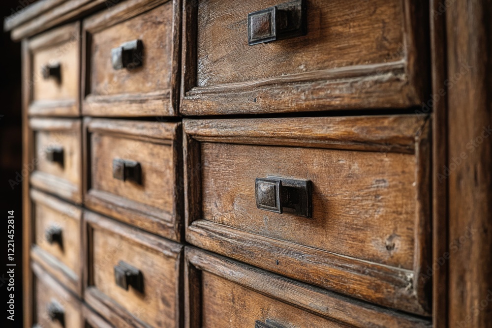 A detailed view of a traditional wooden dresser with multiple drawers, ideal for interior design or furniture inspiration A detailed view of a traditional wooden dresser with multiple drawers, ideal for interior design or furniture inspiration
