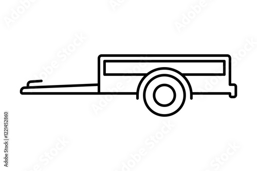 Small car trailer icon. Black outline linear silhouette. Editable strokes. Side view. Vector simple flat graphic illustration. Isolated object on white background. Isolate.