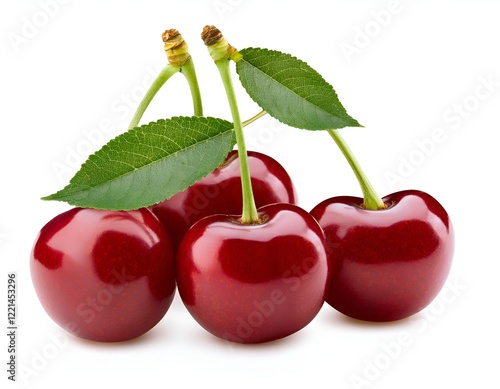 Wallpaper Mural A glossy red cherry with lush green leaves, isolated on a white background. Its natural shine and vibrant colors make it perfect for food and wellness themes Torontodigital.ca