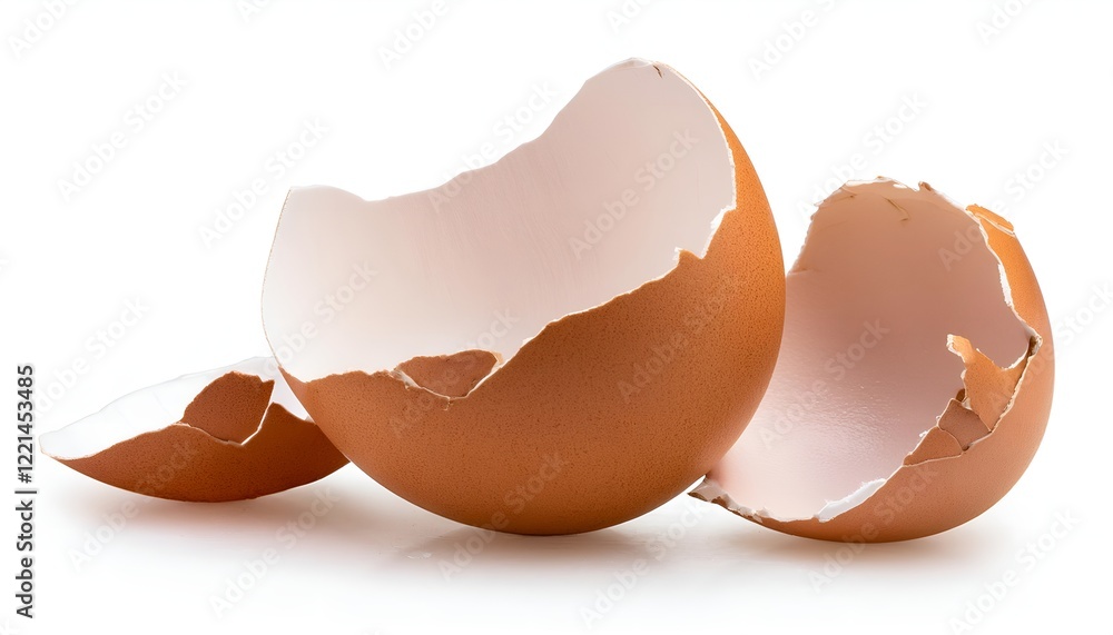 A cracked eggshell with its jagged edges and delicate texture, isolated on a white background. Ideal for culinary, natural, or creative design themes. A cracked eggshell with its jagged edges and delicate texture, isolated on a white background. Ideal for culinary, natural, or creative design themes.