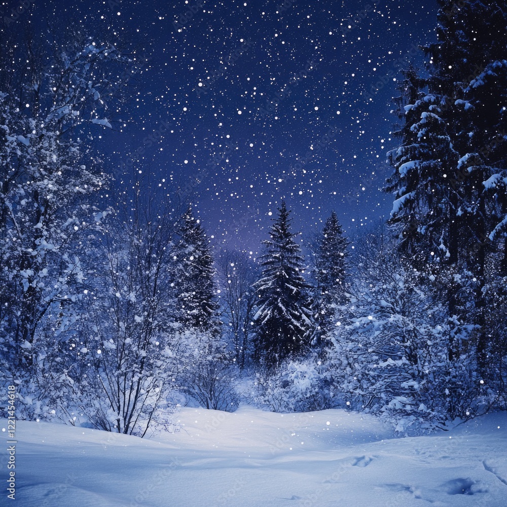 A serene winter scene featuring a dense forest covered in snow A serene winter scene featuring a dense forest covered in snow