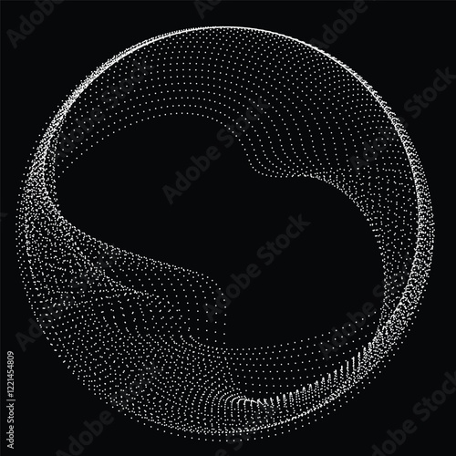 Dots in blob Form . Rotate dots circles Vector Illustration .Lots of halftones form a ring . Design element . Various halftone dots forming round frame . Liquid blob shape.Abstract Geometric dot art 