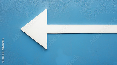 A large white arrow points to the left, set against a blue background, creating a bold and clear visual contrast.